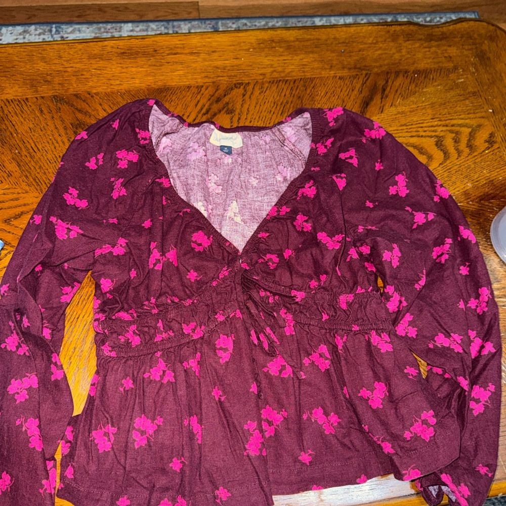 Universal Thread Burgundy Floral Top with Pink Accents